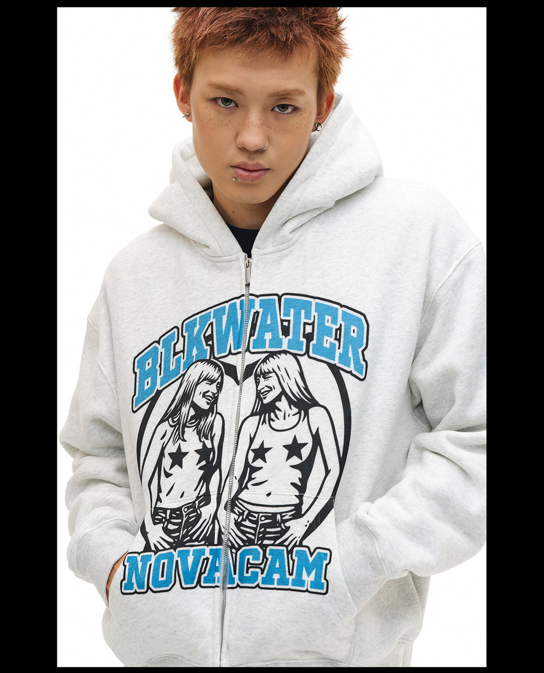 NOVACAM Vintage Print Zip Up Hoodie | Face 3 Face