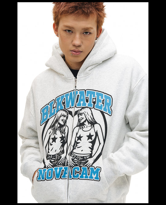 NOVACAM Vintage Print Zip Up Hoodie | Face 3 Face