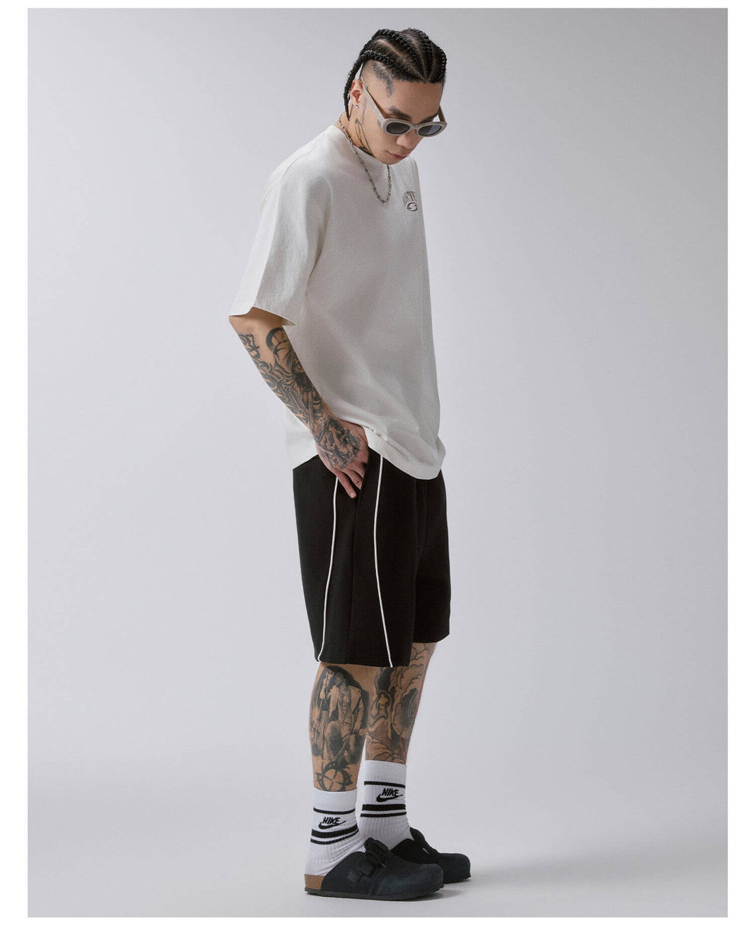F2CE Badge Embroidered Side Stripe Sweat Shorts | Face 3 Face