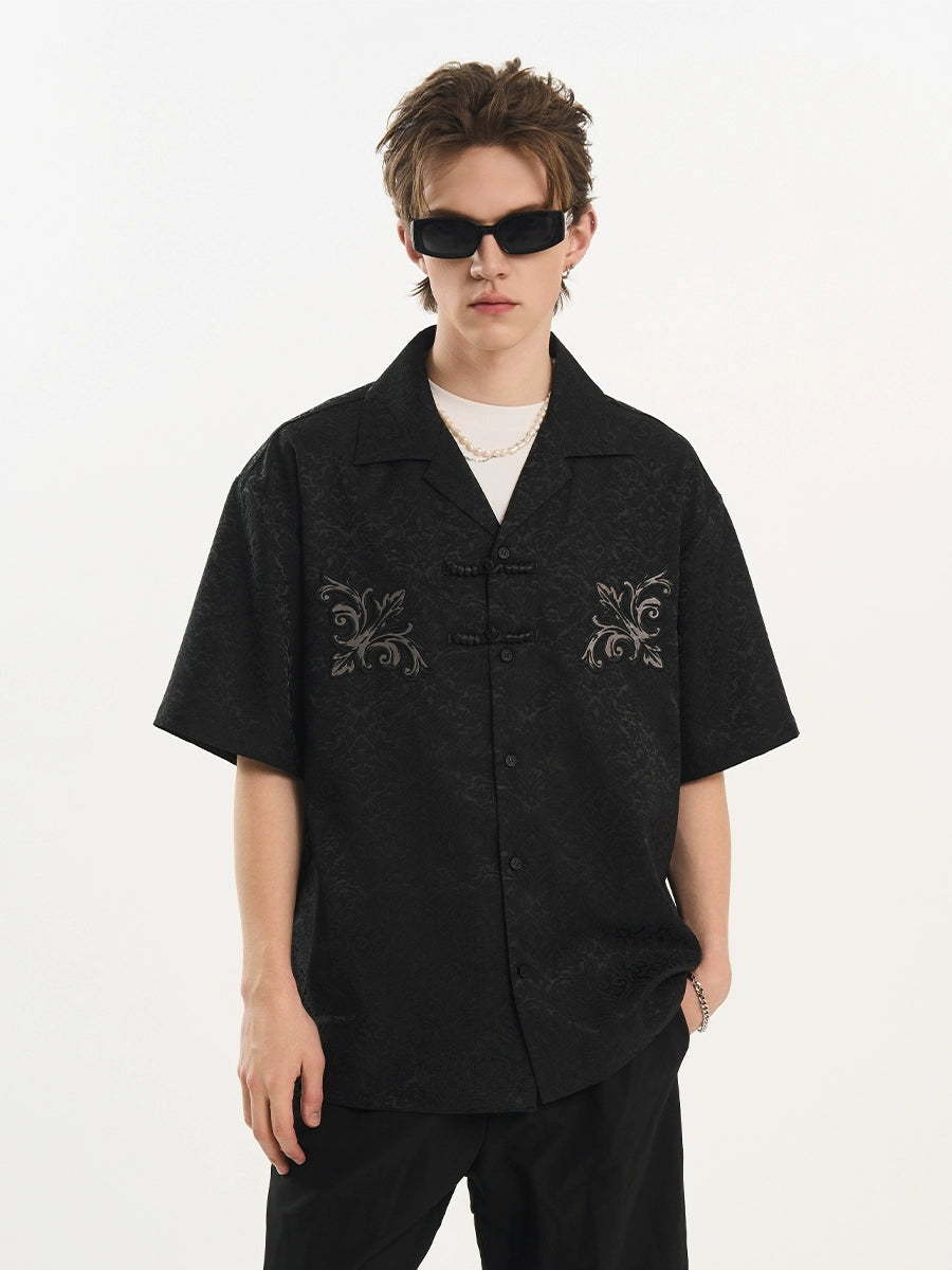 Harsh and Cruel Scout Flower Embroidery Textured Fabric Shirt