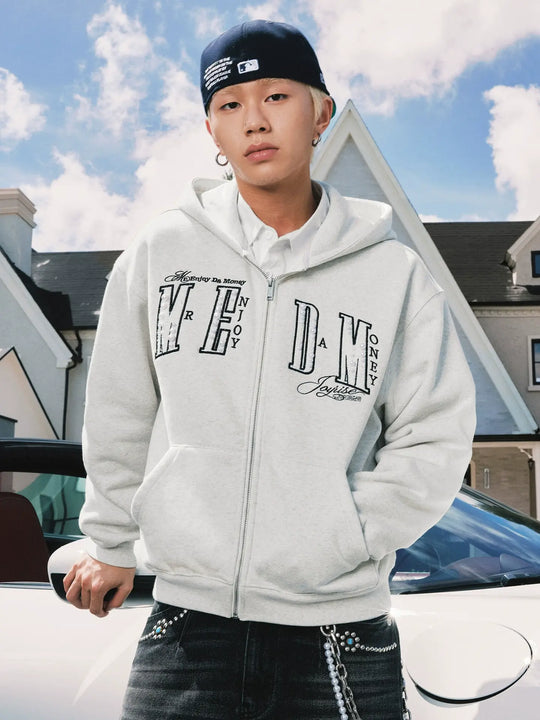 MEDM Pearl Logo Embellished Zip Up Hoodie | Face 3 Face
