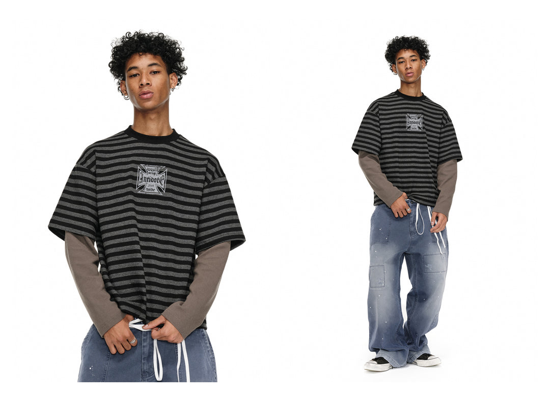 ANTIDOTE Cross Slogan Striped Layered Long Sleeve Tee | Face 3 Face