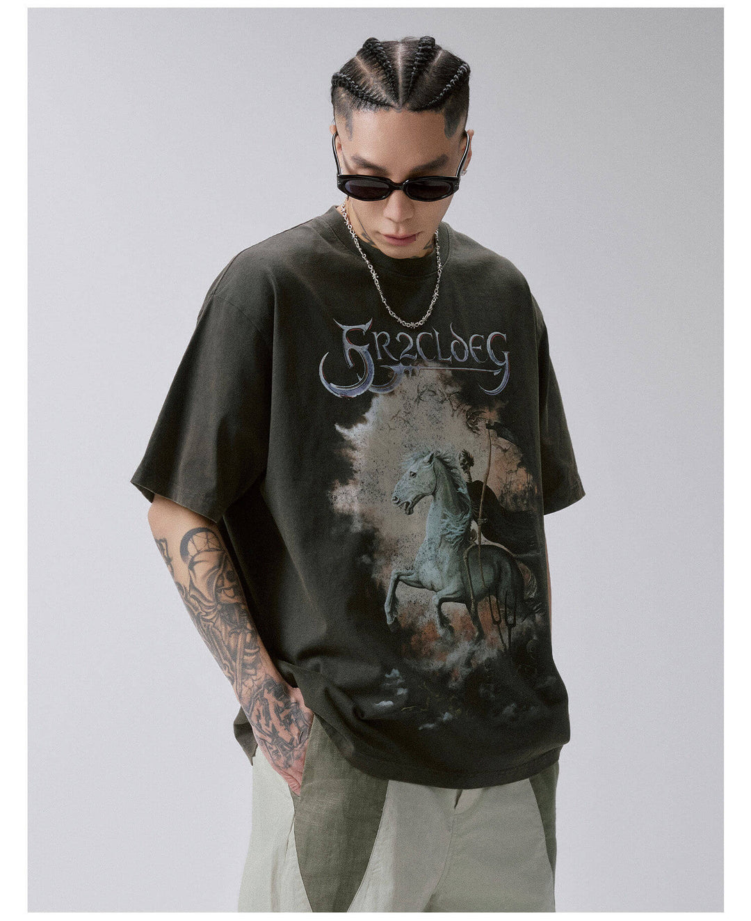 F2CE Skull War Horse Graphic Washed Distressed Short Sleeve Tee | Face 3 Face