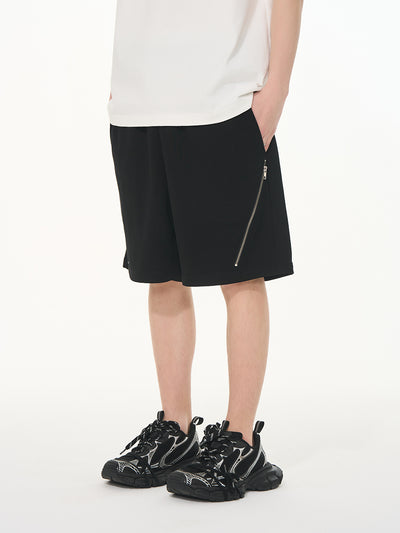 Harsh and Cruel Diagonal Zipper Casual Sweat Shorts | Face 3 Face