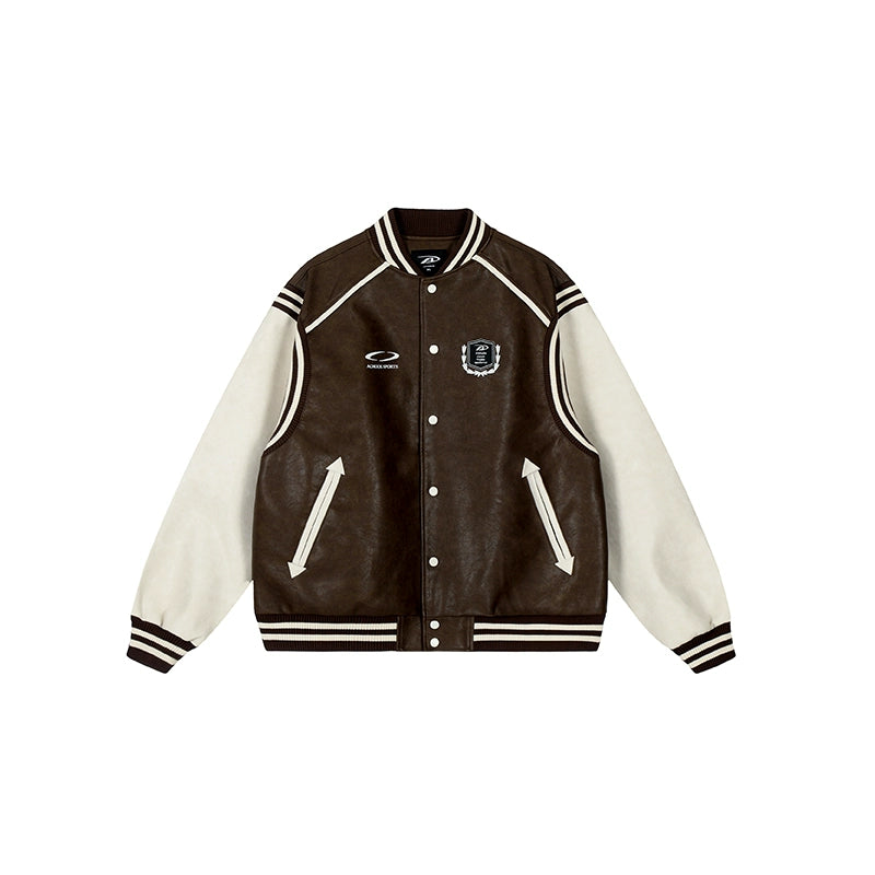Racer varsity jacket | Achock Color Blocking PU Leather Varsity Jacket | Face 3 Face