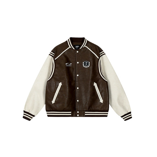 Racer varsity jacket | Achock Color Blocking PU Leather Varsity Jacket | Face 3 Face