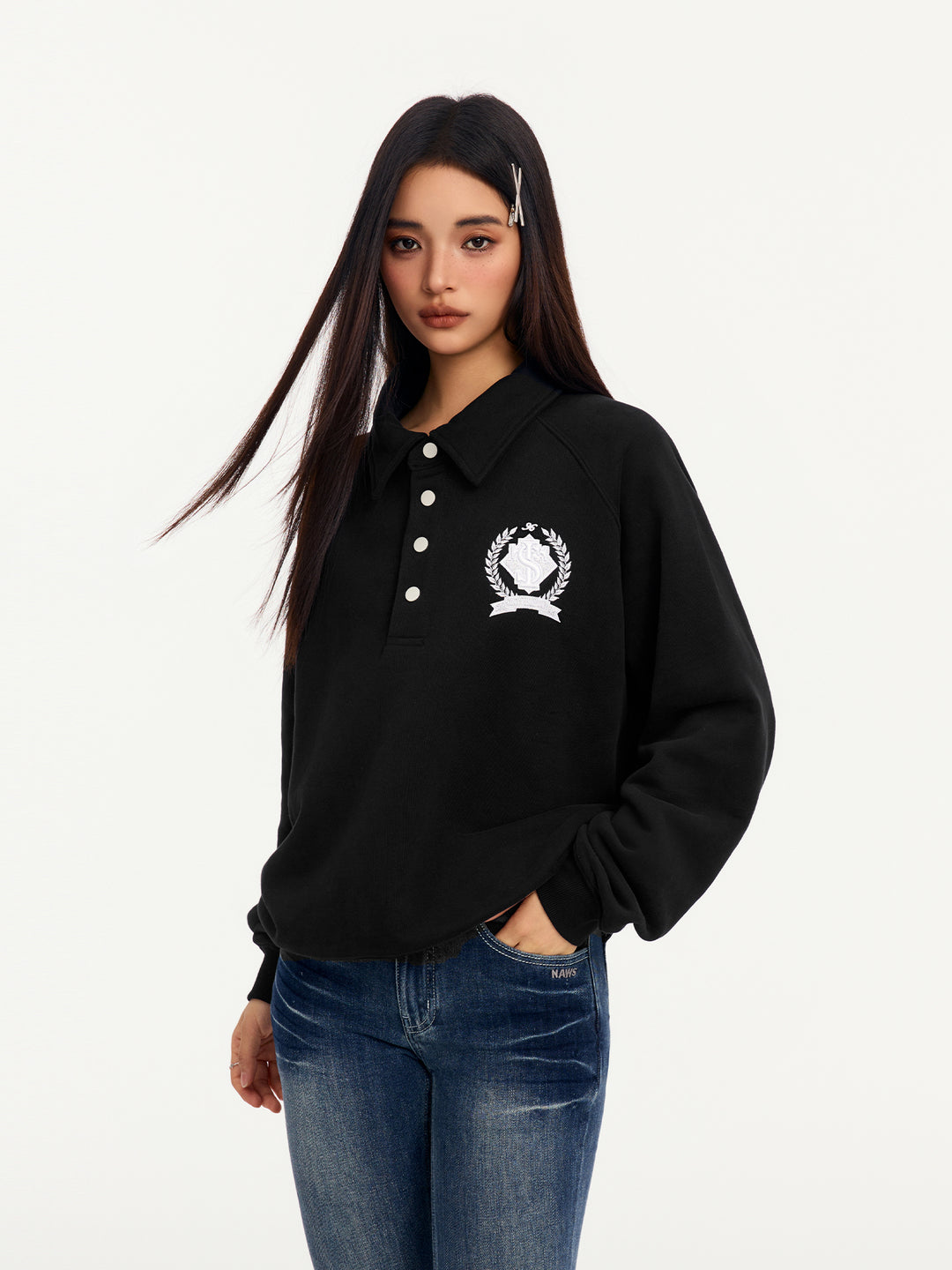 Small Town Kid Badge Embroidered Polo Sweatshirt | Face 3 Face