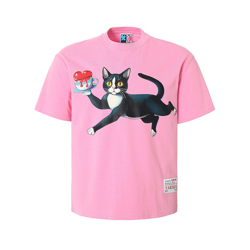 YADcrew “Obsessed Cat” Shake Pink Printed Tee | Face 3 Face