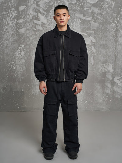 F3F Select Washed Denim Large Pockets Work Jacket | Face 3 Face