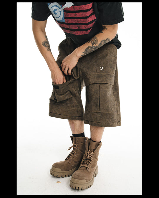 NOVACAM Baggy Washed Brown Utility Shorts | Face 3 Face