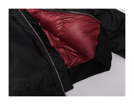 KARMANISTIC Embroidered Hooded Puffer Bomber Jacket | Face 3 Face