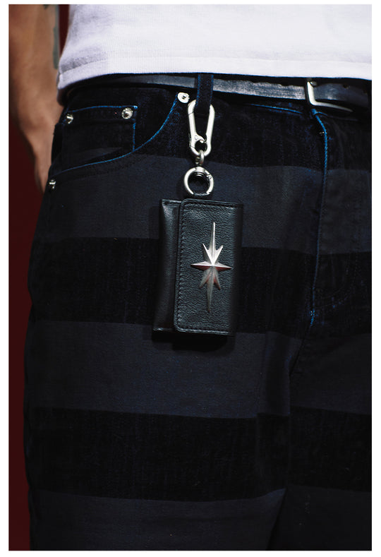 Remedy Metal Studded Keychain Coin Card Leather Wallet | Face 3 Face