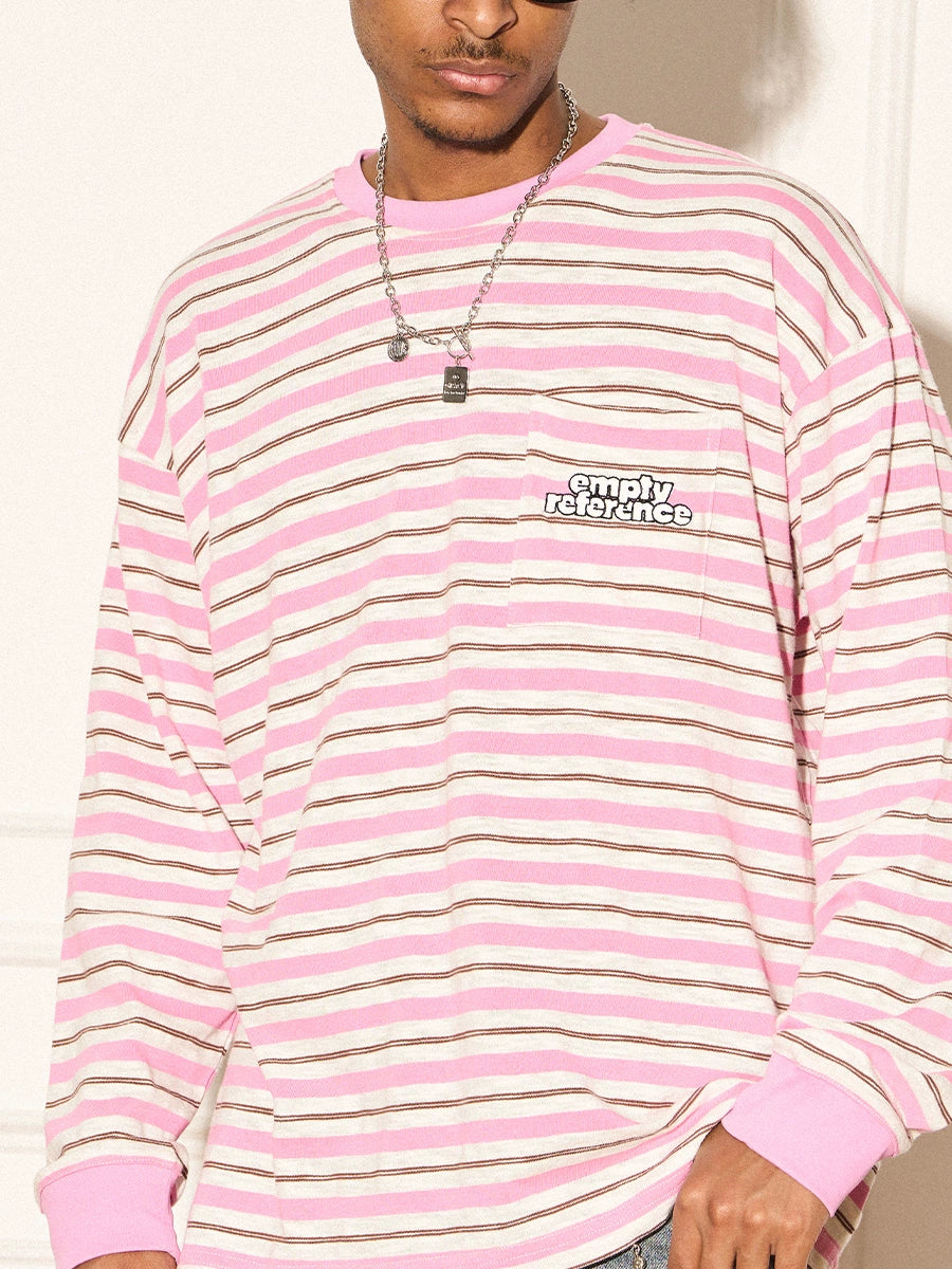 EMPTY REFERENCE Stripe Stereoscopic Color Clash Logo Long Sleeve Tee