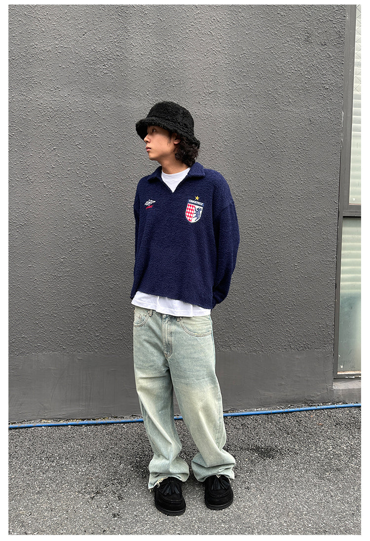 Remedy Number Patch Embroidered Polo Knit Sweater | Face 3 Face