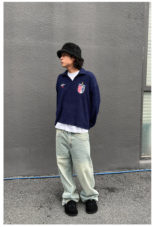 Remedy Number Patch Embroidered Polo Knit Sweater | Face 3 Face