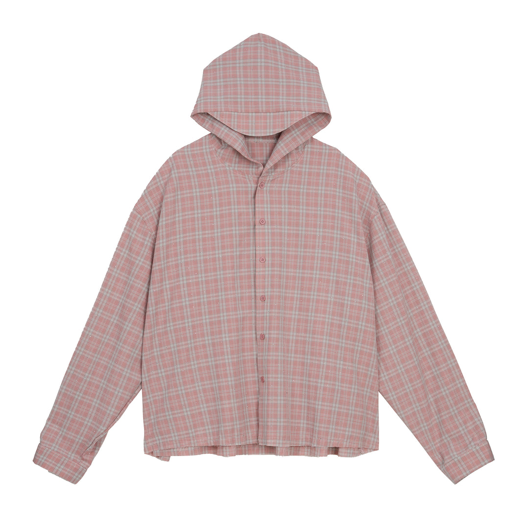 JHYQ Plaid Hot Diamond Hooded Long Sleeved Shirt