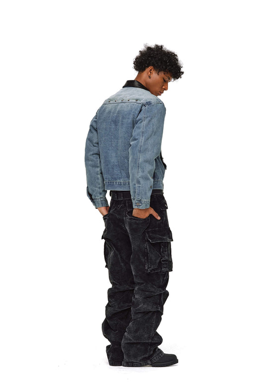 ANTIDOTE Rivet Studded Fleece Lined Denim Jacket | Face 3 Face