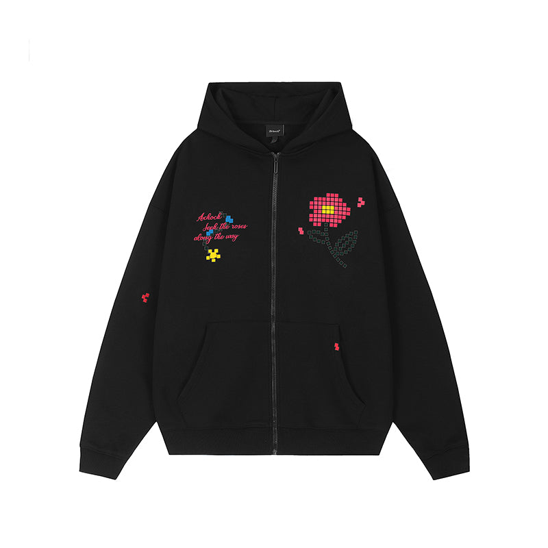 Achock Mosaic Flower Zipper Hoodie