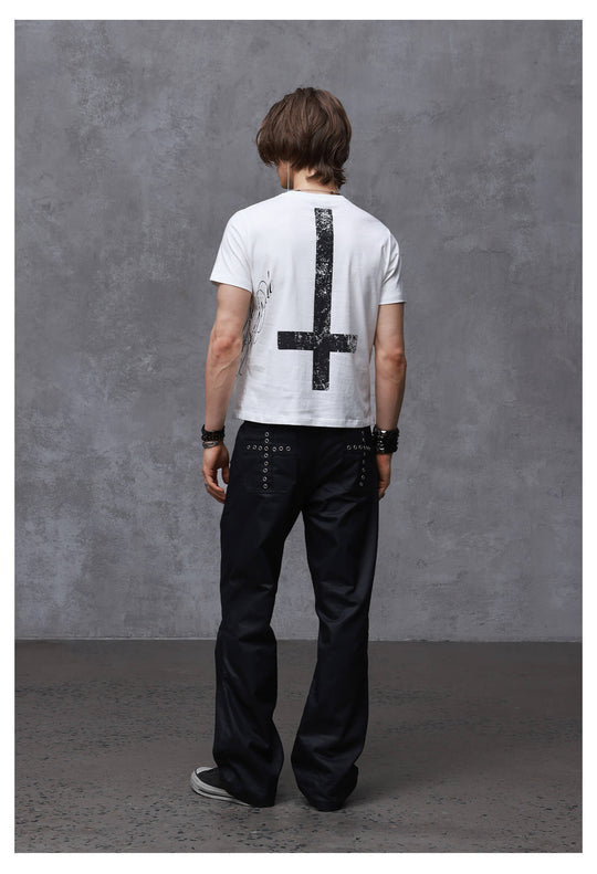 ANTIDOTE Faded Inverted Cross Back Print Short Sleeve Tee