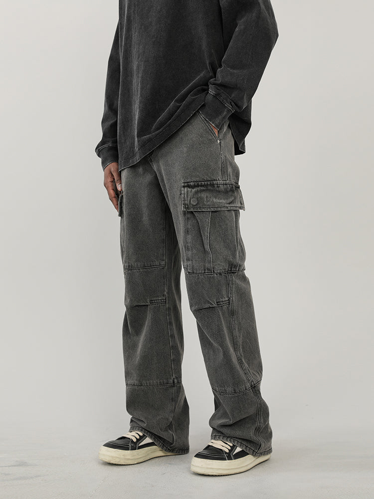 F3F Select Washed Patchwork Multi Pocket Work Cargo Pants