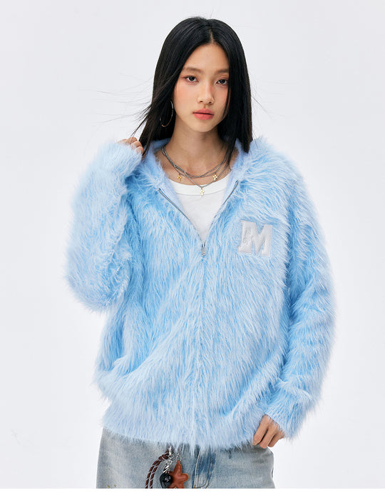 MEDM Mohair Hooded Zip Up Jacket | Face 3 Face