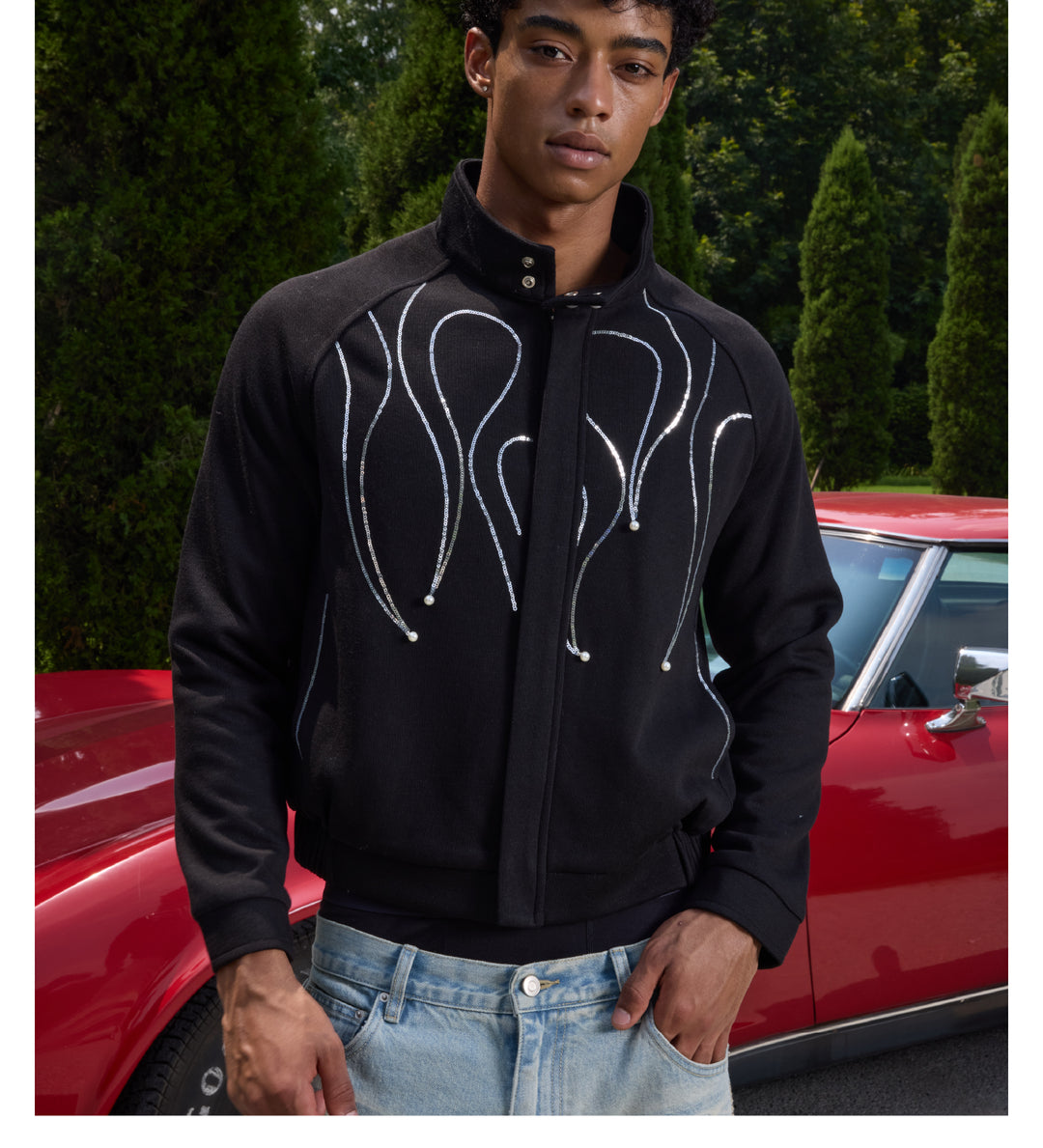 S45 Flame Sequin Wool Harrington Jacket | Face 3 Face