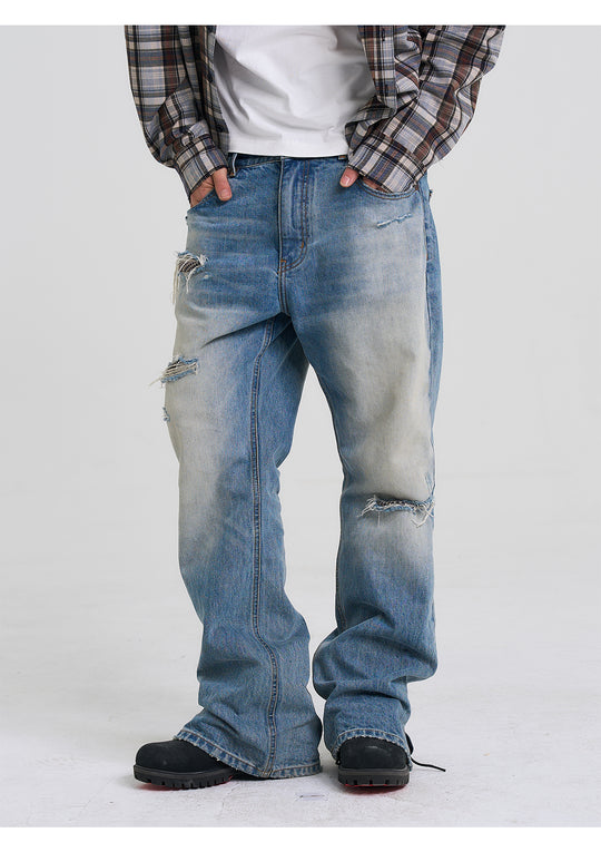 EVILKNIGHT(EK) Washed Checkered Patch Distressed Jeans | Face 3 Face
