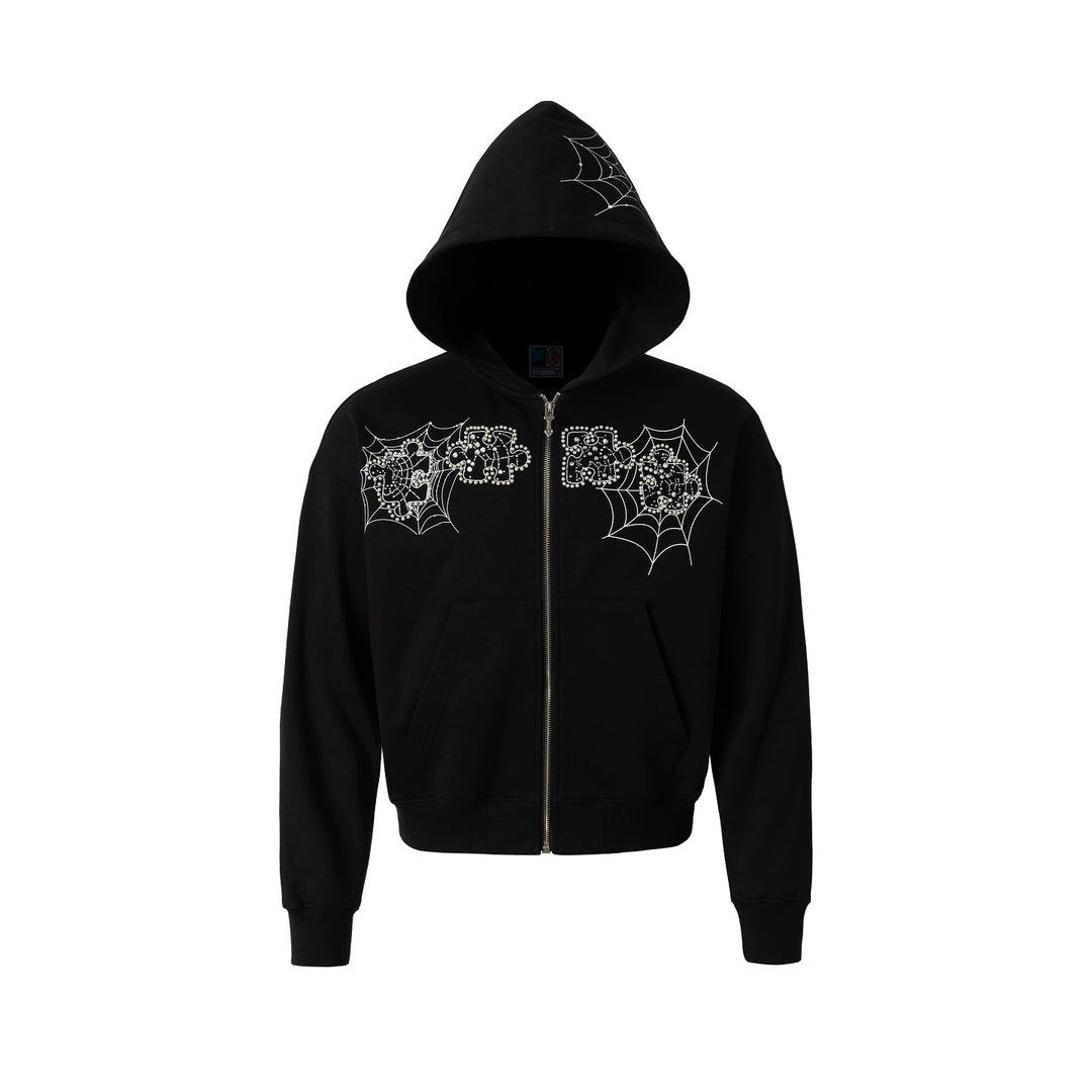 YADcrew Spiderweb Puzzle Pearl Embroidery Zip Up Hoodie | Face 3 Face