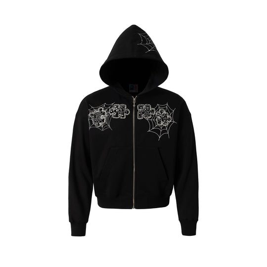 YADcrew Spiderweb Puzzle Pearl Embroidery Zip Up Hoodie | Face 3 Face