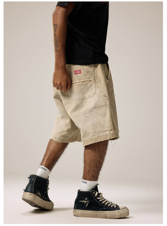 Remedy Kiss Mark Distressed Hole Work Painter Shorts | Face 3 Face