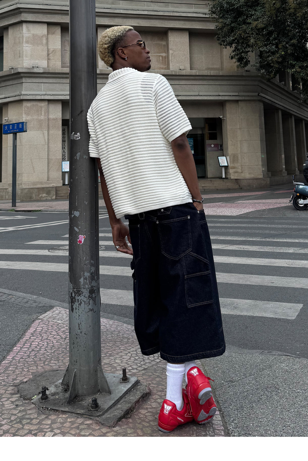 STEEPC Snap Button Double Knee Cropped Denim Baggy Shorts | Face 3 Face