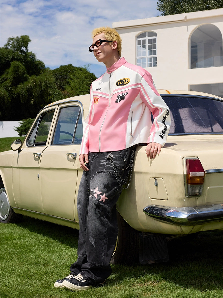 Harsh and Cruel Barbie Pink Embroidered Racing Jacket | Face 3 Face