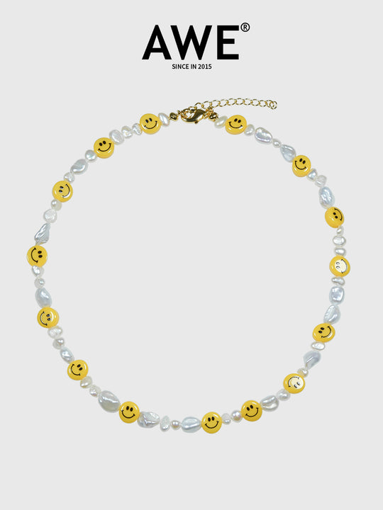 AWE Smiley Face Beaded Pearl Necklace | Face 3 Face