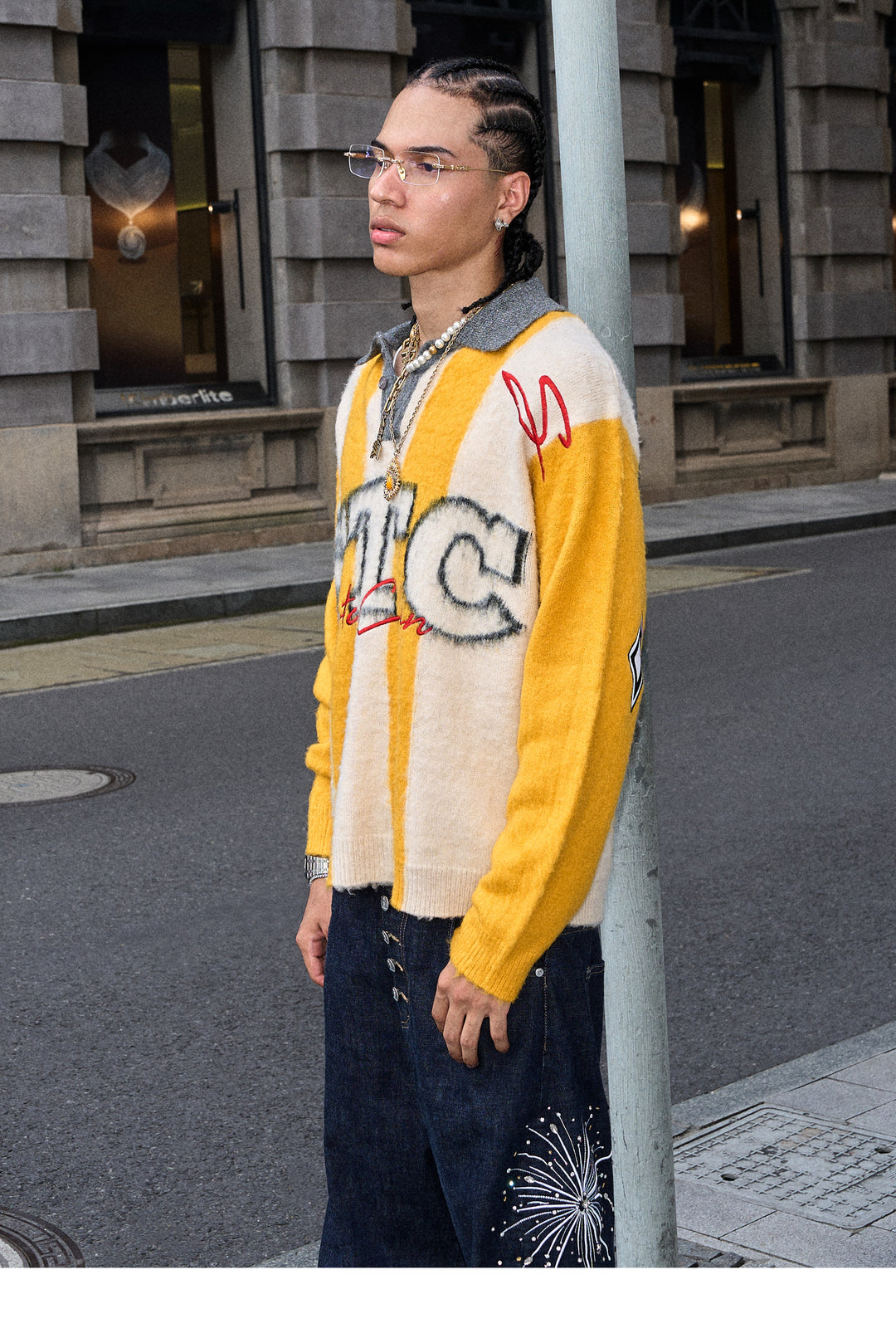 STEEPC Vertical Stripe Brushed Knit Polo Sweater | Face 3 Face