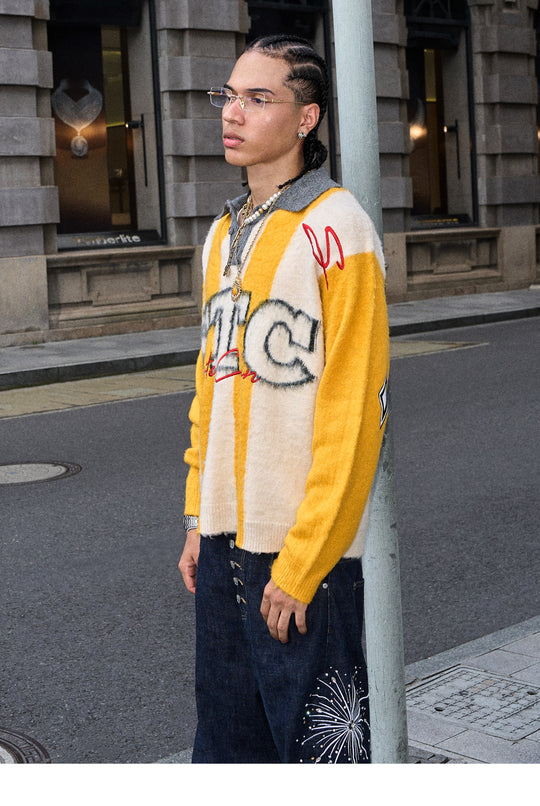 STEEPC Vertical Stripe Brushed Knit Polo Sweater | Face 3 Face