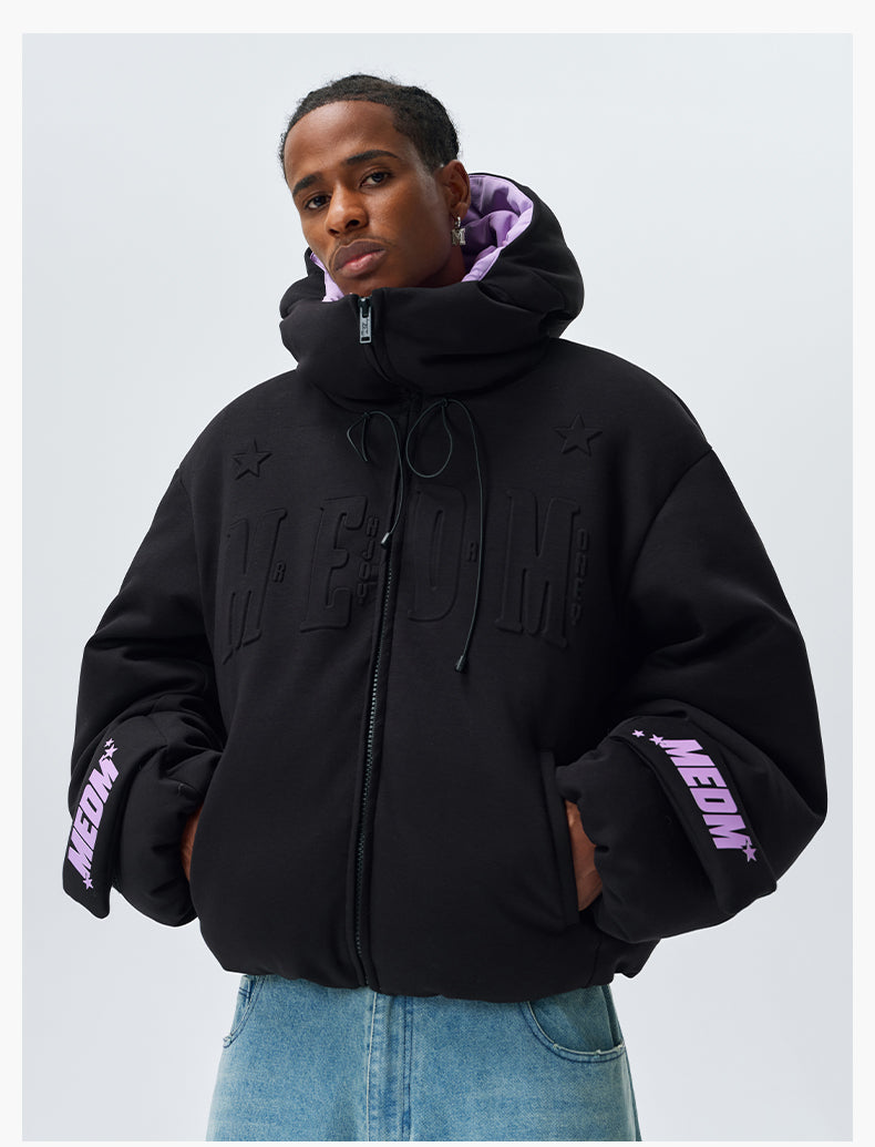 MEDM Embossed Logo Hooded Down Jacket | Face 3 Face
