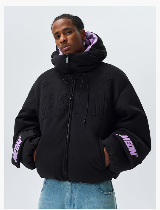 MEDM Embossed Logo Hooded Down Jacket | Face 3 Face