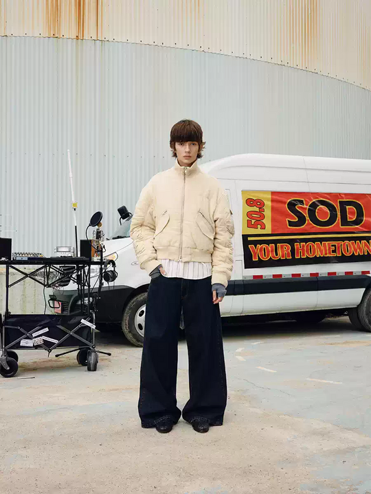 SOD Co. Beige Pilling Custom Pleated MA-1 Bomber Jacket | Face 3 Face