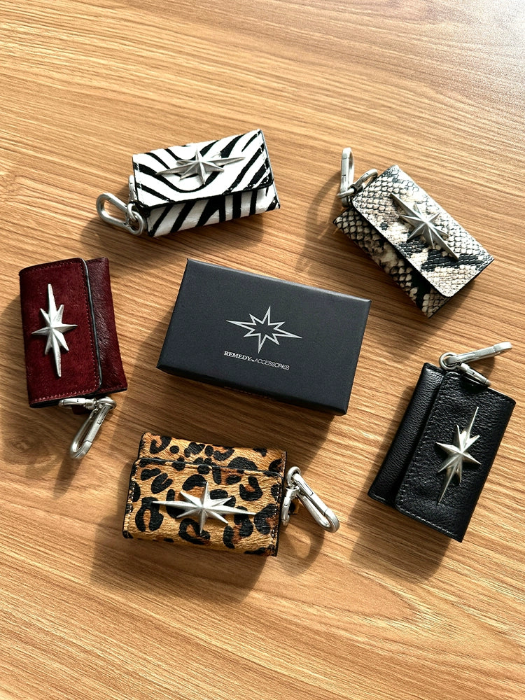 Remedy Metal Studded Keychain Coin Card Leather Wallet | Face 3 Face