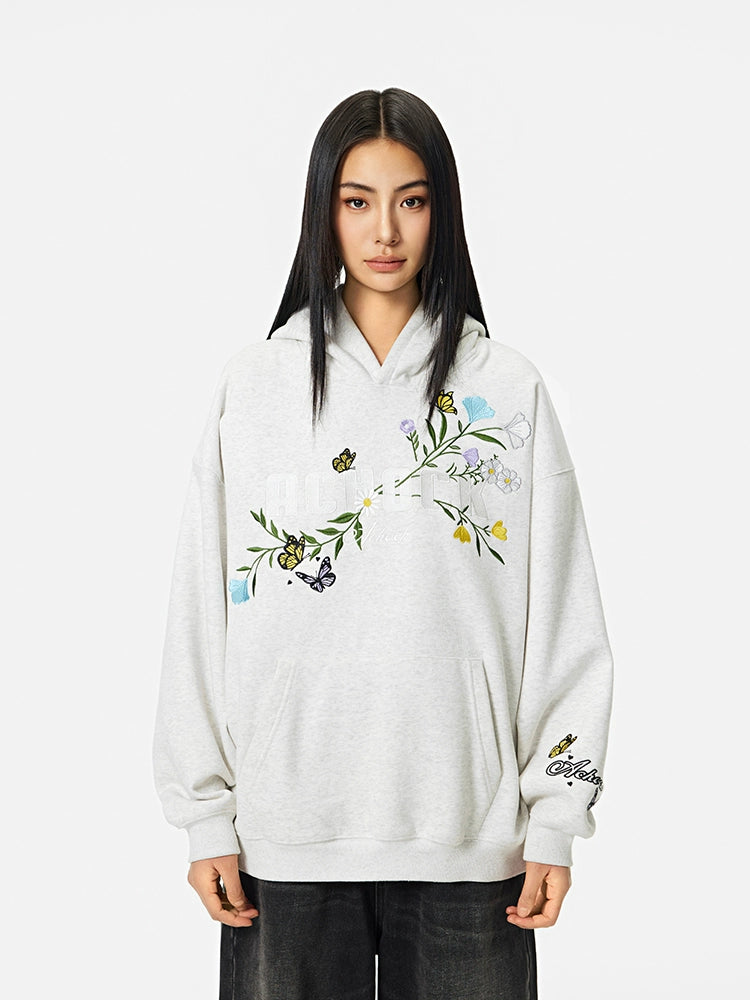 Puff print hoodies | Achock Flowers & Butterflies Embroidered Hoodie | Face 3 Face
