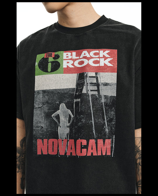 NOVACAM Vintage Rock Washed Black Stitch Tee | Face 3 Face