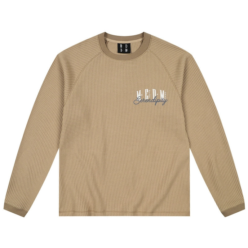MEDM Logo Embroidered Print Waffle Long Sleeve Tee | Face 3 Face