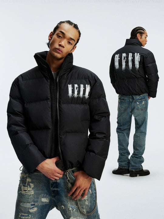 MEDM Rhinestone Studded Logo Down Jacket | Face 3 Face