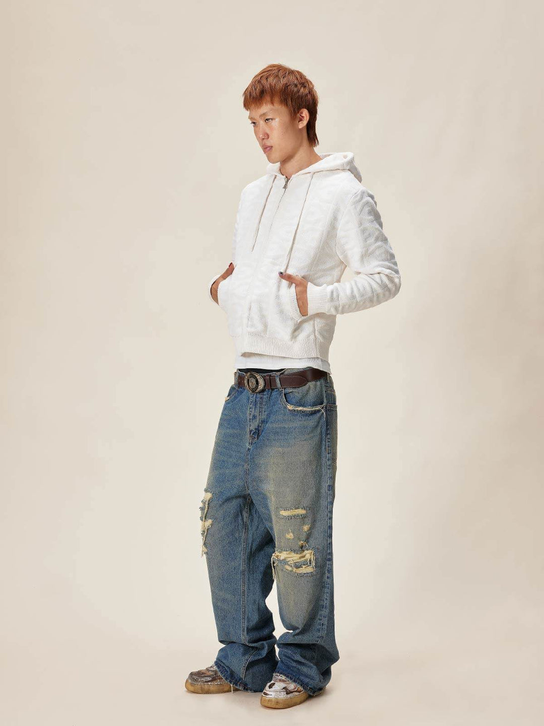 EVILKNIGHT(EK) Jacquard Logo Knit Zip Up Hoodie