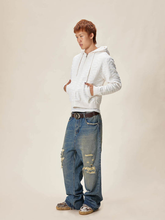 EVILKNIGHT(EK) Jacquard Logo Knit Zip Up Hoodie