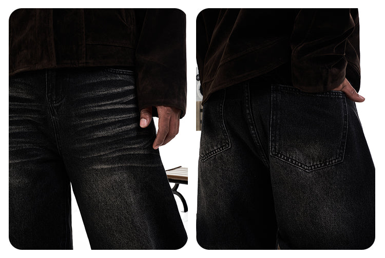 F3F Select Washed Cat Whisker Black Baggy Jeans | Face 3 Face