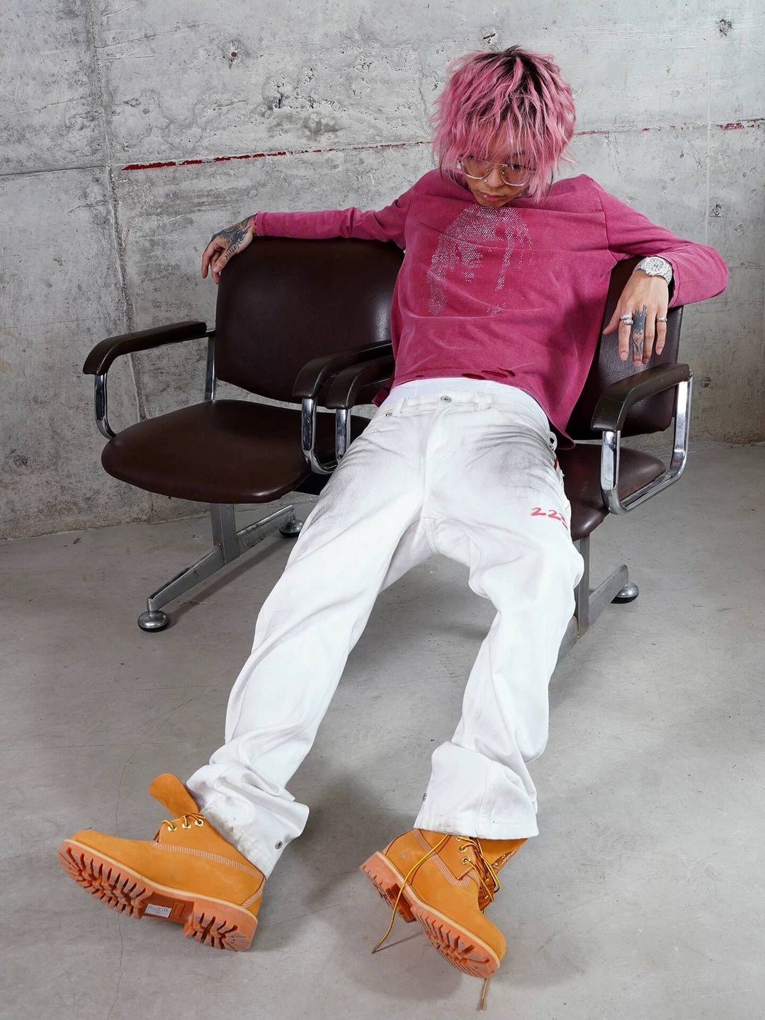 TGFCLUB Kill Graffiti Distressed White Flared Jeans | Face 3 Face