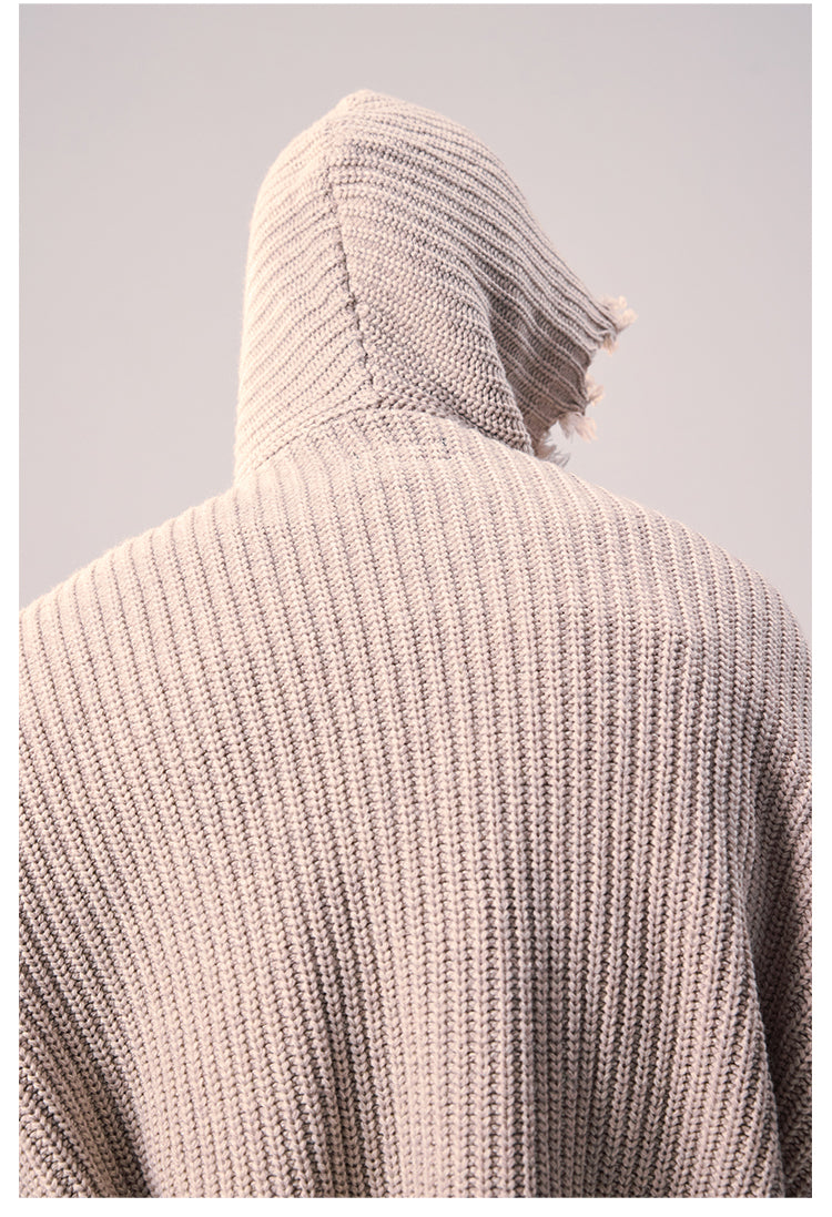 Remedy Distressed Hooded Zipper Knit Cardigan | Face 3 Face