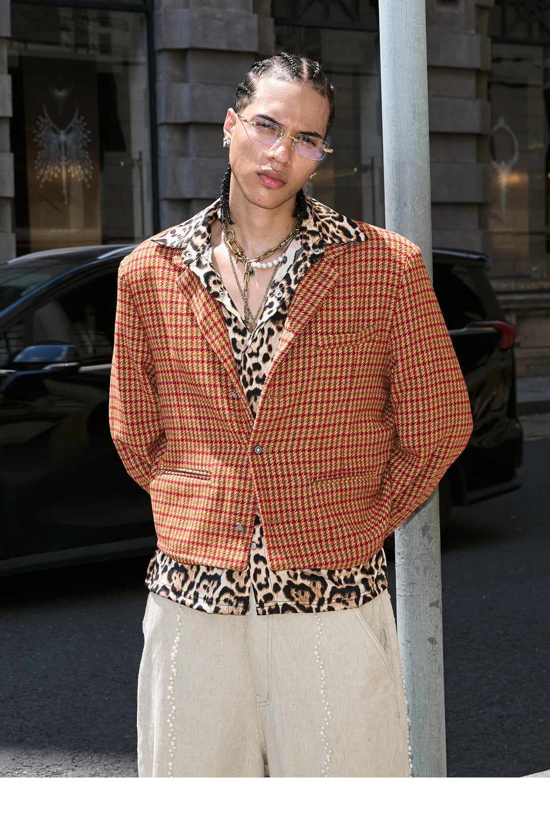 STEEPC Houndstooth Wool Blend Short Suit Jacket | Face 3 Face