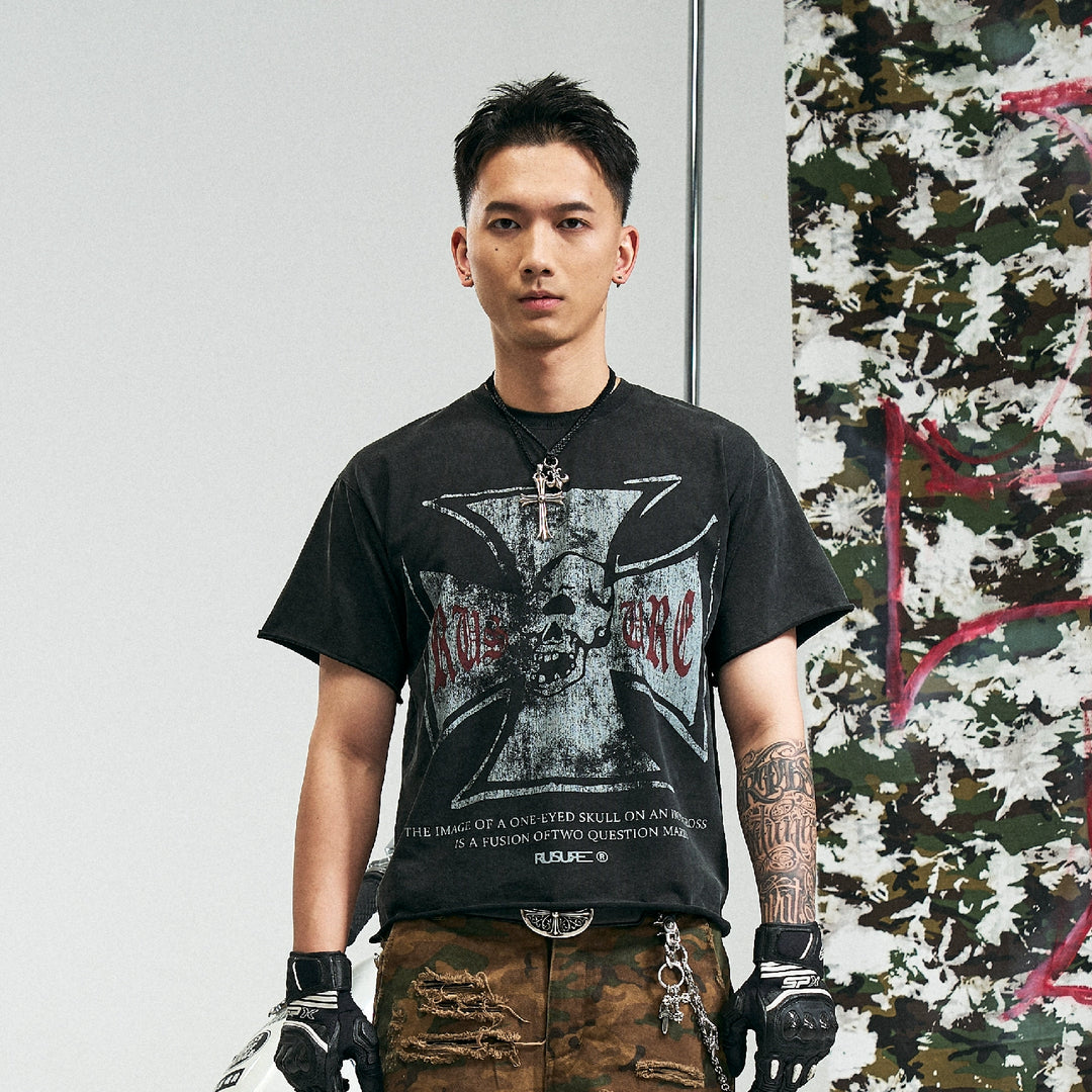 RUSURE Vintage Cross Skull Washed Tee | Face 3 Face
